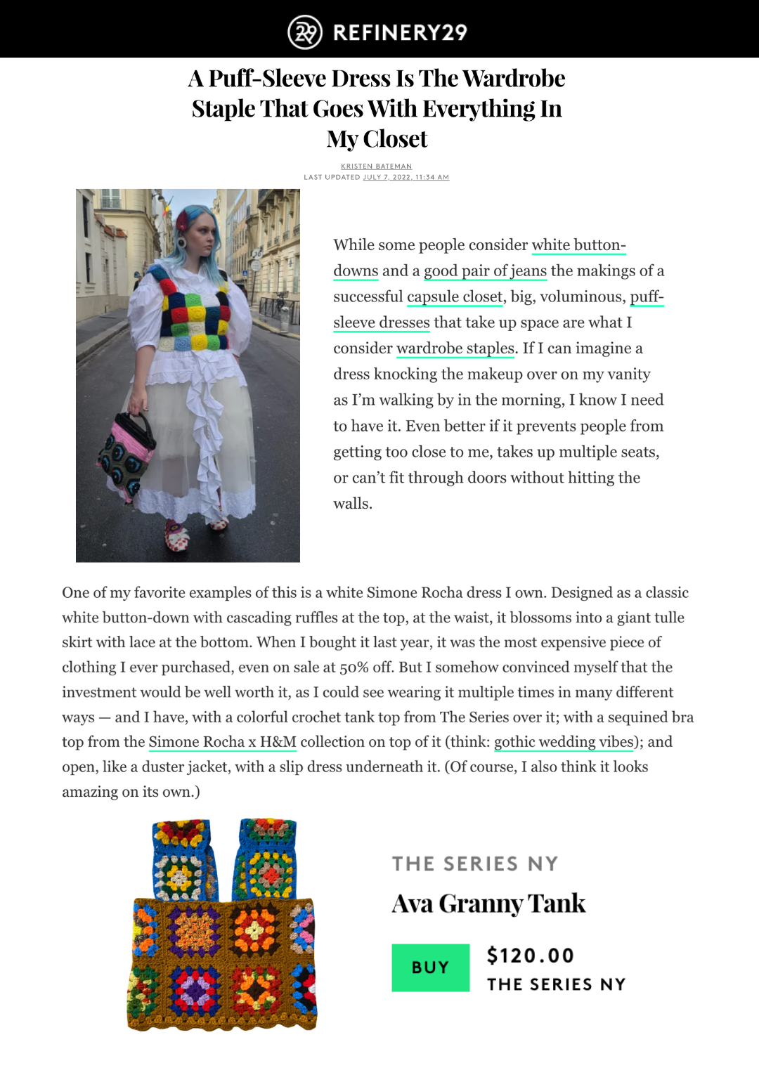 REFINERY 29 | A Puff-Sleeve Dress Is The Wardrobe Staple That Goes With Everything In My Closet