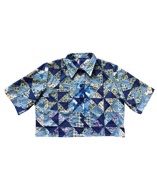 THE CROPPED SHORT SLEEVED CHORE SHIRT - BLUEBERRY PINWHEEL