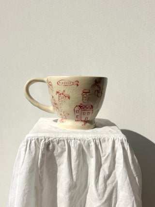 REDWORK HANDPAINTED MUG